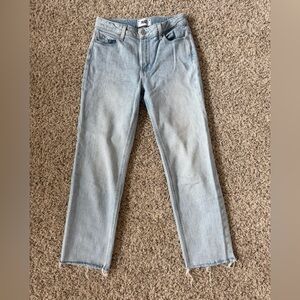 PAIGE Noella Light Blue Denim Straight Leg Crop Raw Hem Sz 24